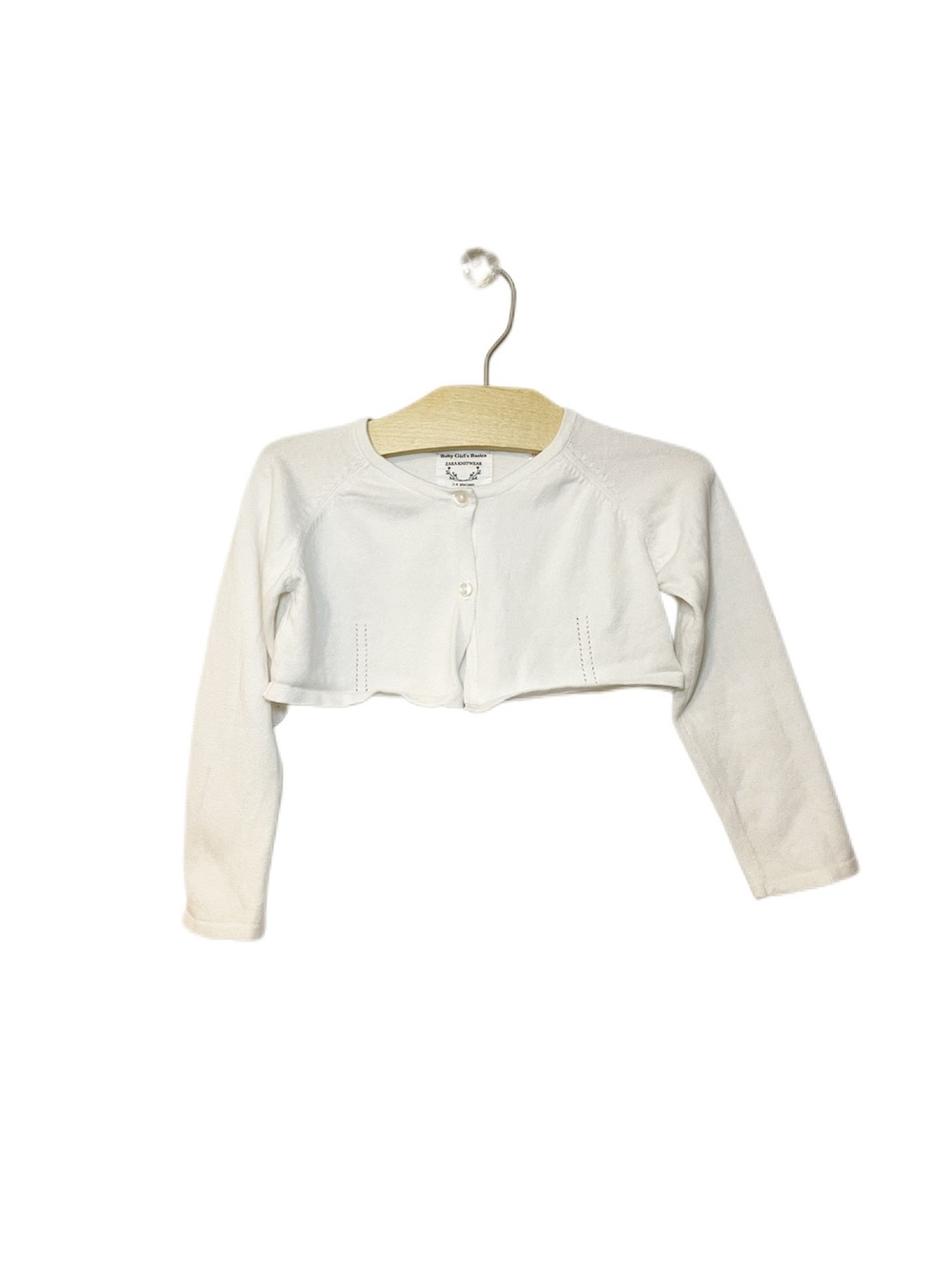 Zara Baby Girl's Basics 3-4Y White Knit Button Cropped Cardigan